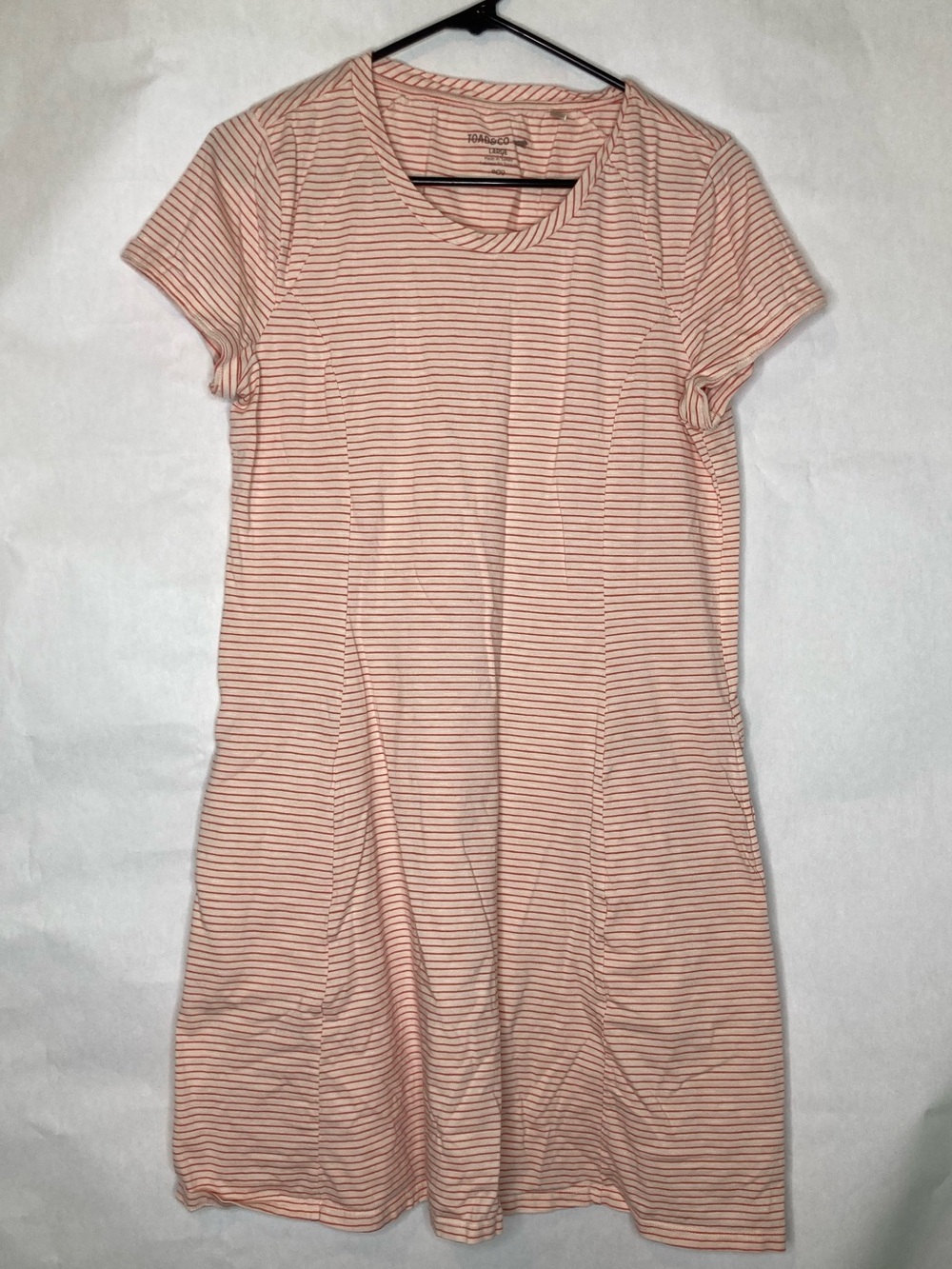 Toad & Co. Windmere Short Sleeve Dress Oatmeal Red Thin Stripe Women Sz Large